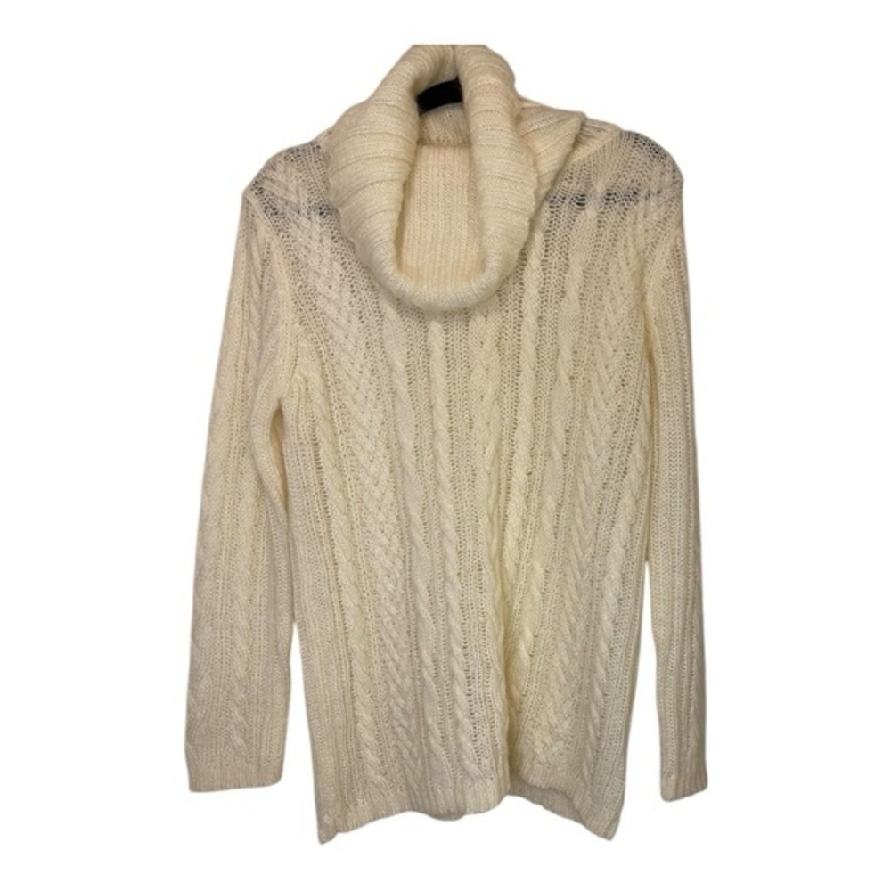 Jones New York Cream Mohair Blend Cable Knit Cowl Neck Sweater